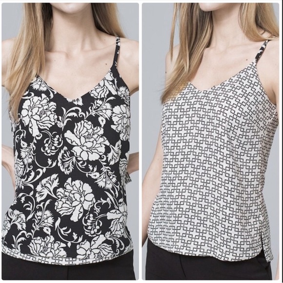 White House Black Market Tops - White House Black Market Black and White Floral geo reversible Camisole